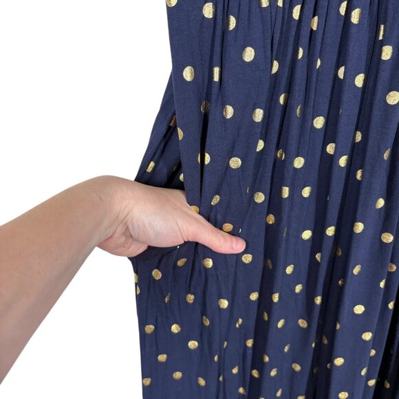 Boden Navy Blue & Gold Polka Dot Midi Dress with Pockets Women's US 4 Petite - Picture 6 of 9